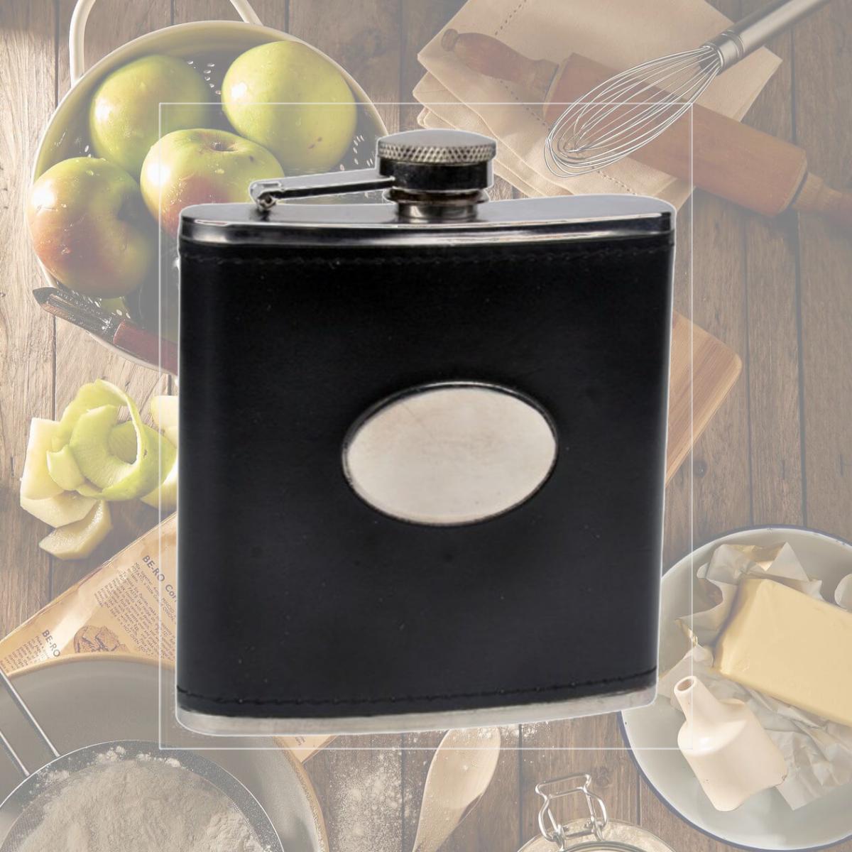 Picture of FJX Wholesale HFL-W058 6oz Black Faux Leather Stainless Steel Hip Flask