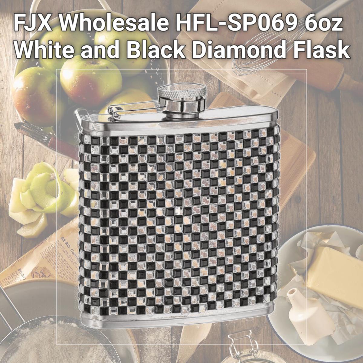 Picture of FJX Wholesale HFL-SP069 6oz White and Black Diamond Flask