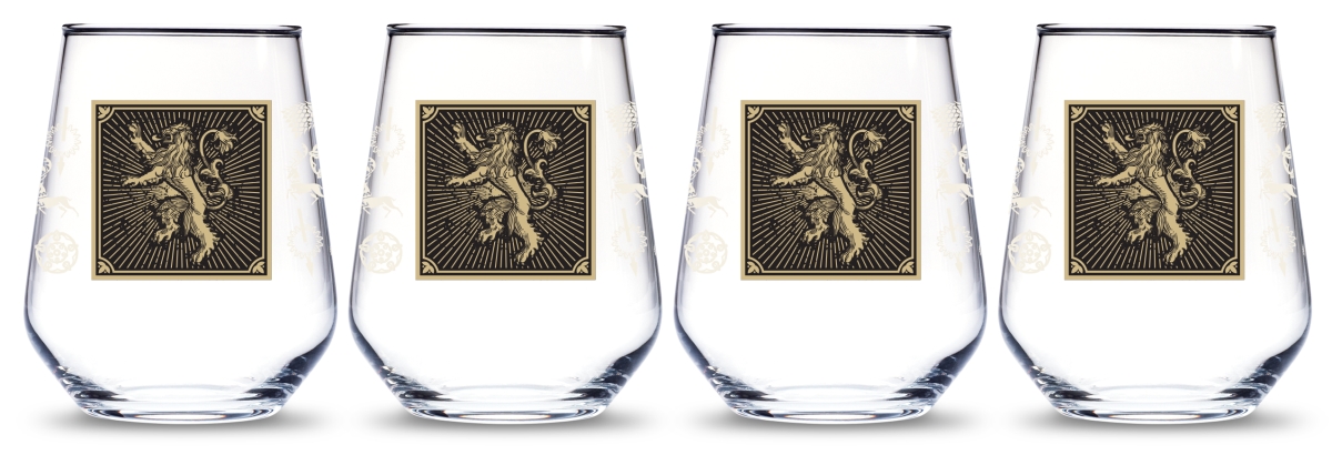 888568622519 Lannister Relief Emblem Stemless Wine Glass - Pack Of 4
