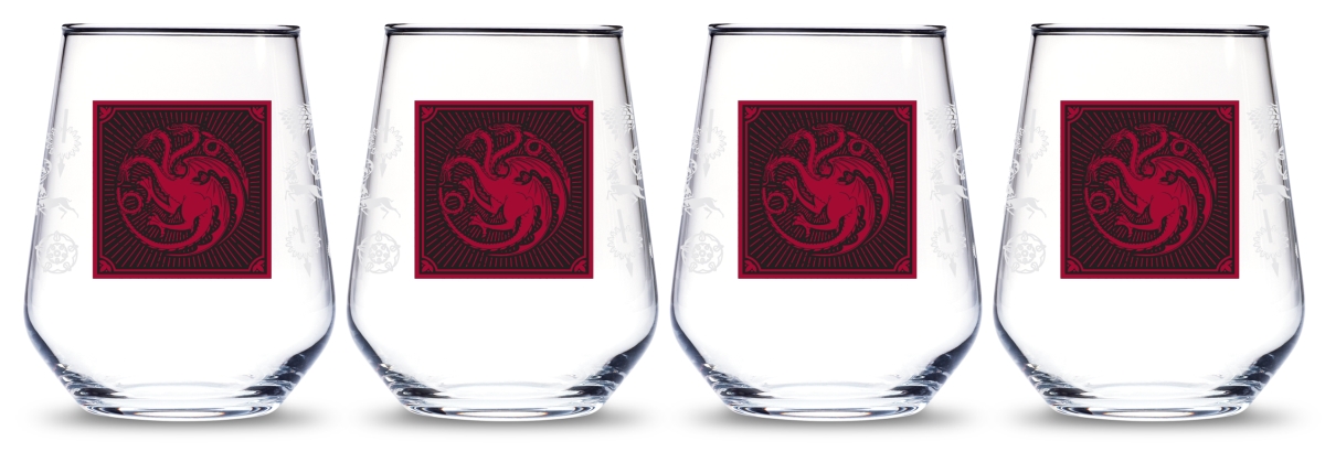 888568622557 Targaryen Relief Emblem Stemless Wine Glass - Pack Of 4