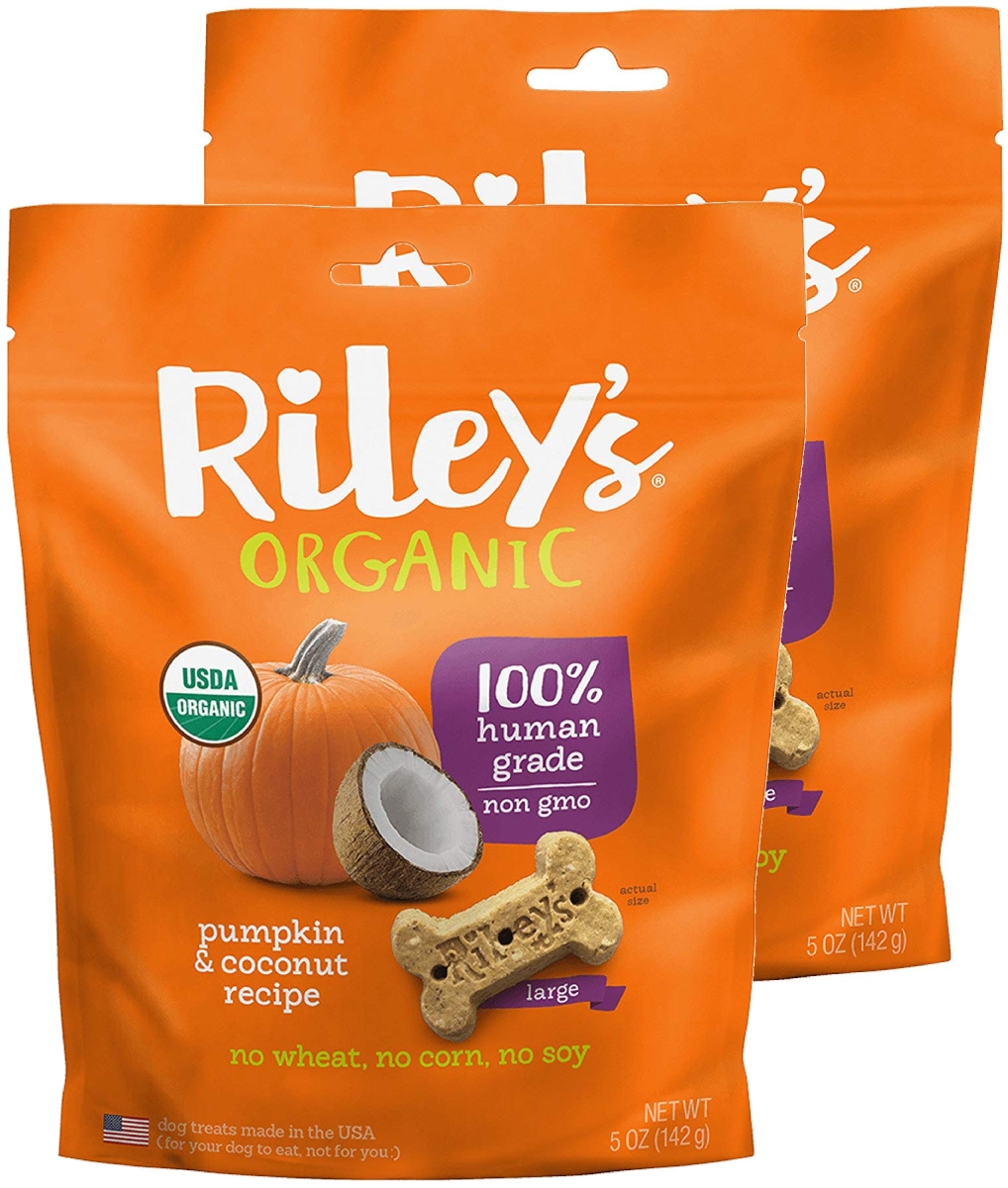 Rileys Organics 192959808841 Pumpkin & Coconut Large Bone Dog Treats, 5 Oz - Pack Of 2