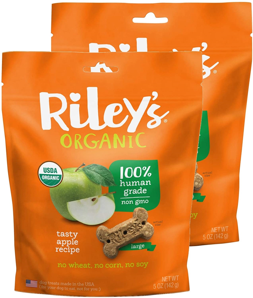 Rileys Organics 192959808889 Tasty Apple Large Bone Dog Treats, 5 Oz - Pack Of 2