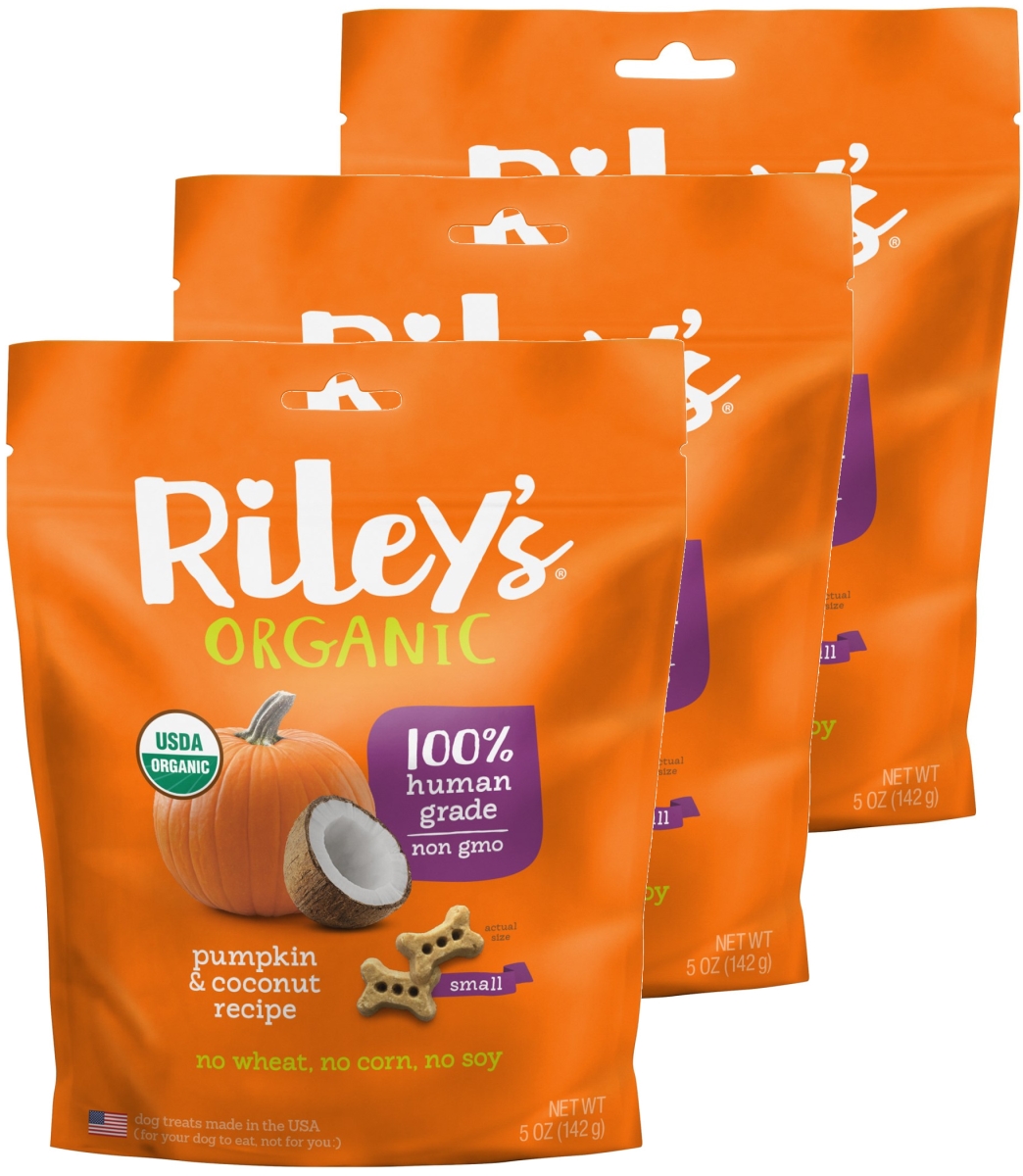 Rileys Organics 192959808919 Pumpkin & Coconut Small Bone Dog Treats, 5 Oz - Pack Of 3