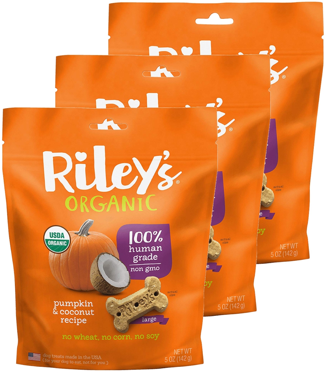 Rileys Organics 192959808926 Pumpkin & Coconut Large Bone Dog Treats, 5 Oz - Pack Of 3