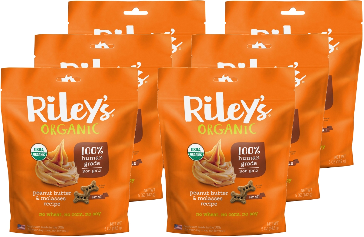 Rileys Organics 192959808971 Peanut Butter & Molasses Small Bone Organic Dog Treats, 5 Oz - Pack Of 6