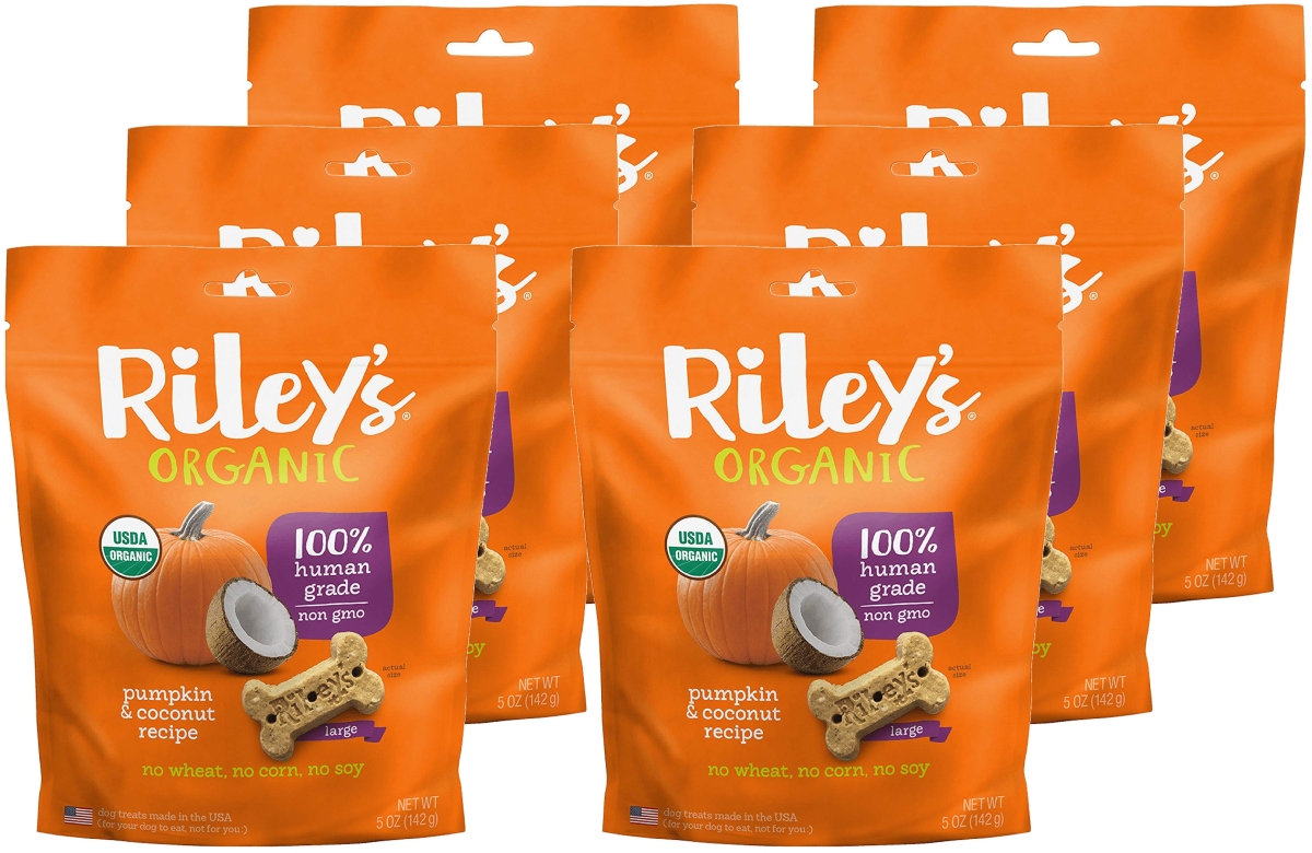 Rileys Organics 192959809008 Pumpkin & Coconut Large Bone Dog Treats, 5 Oz - Pack Of 6