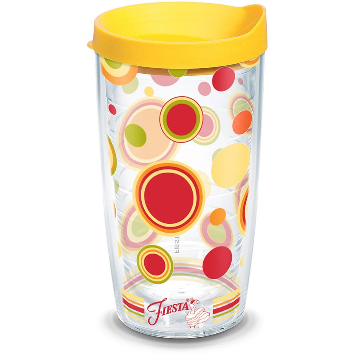 093597245657 Fiesta Sunny Dots 16 Oz Tumbler With Yellow Lid