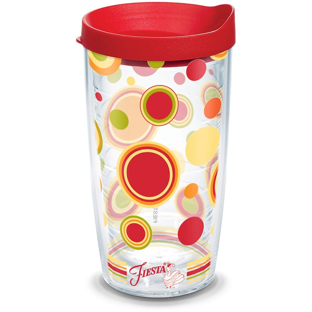 093597639302 Fiesta Sunny Dots 16 Oz Tumbler With Red Lid