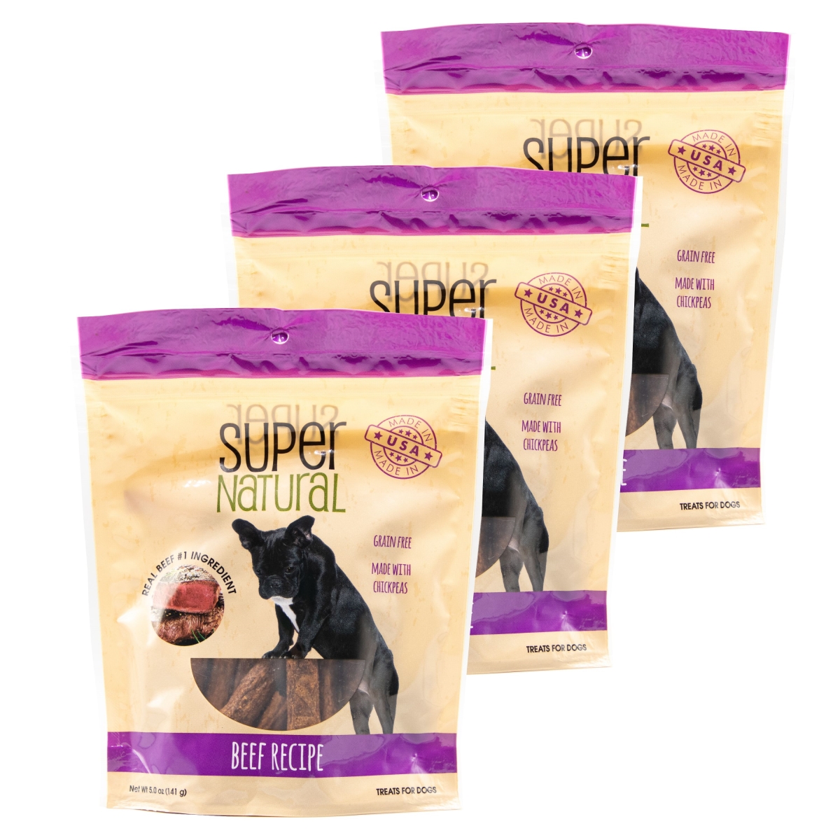 192959809985 5 Oz Beef Recipe Dog Treats - Pack Of 3