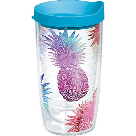 888633379959 16 Oz Watercolor Pineapples Tumbler With Turquoise Lid