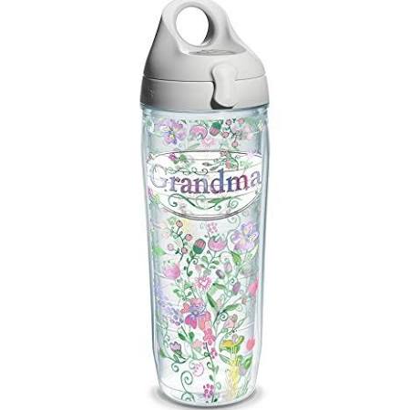 888633394198 24 Oz Grandma Flower Water Bottle With Gray Lid