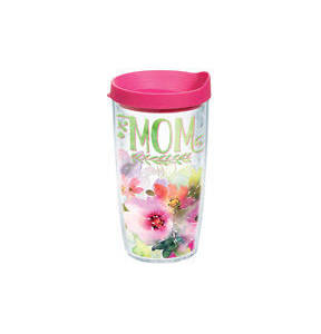 888633557609 16 Oz Mom Watercolor Floral Tumbler With Lid