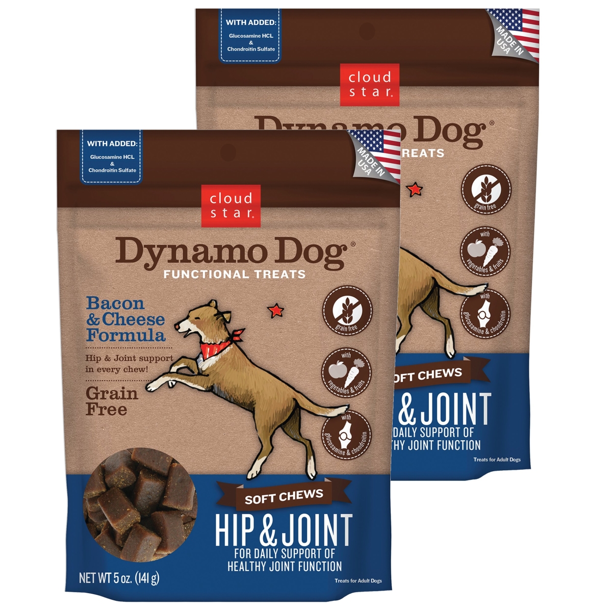 192959800258 5 Oz Dynamo Dog Hip & Joint Bacon & Cheese Functional Treats - Pack Of 2