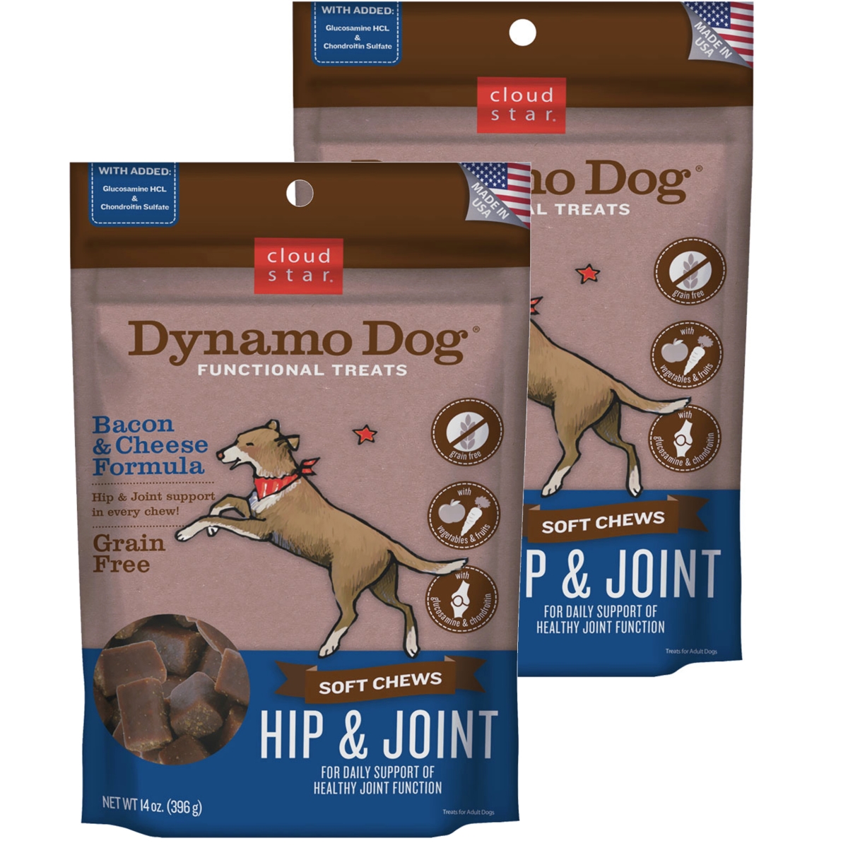 192959800296 14 Oz Dynamo Dog Hip & Joint Bacon & Cheese Functional Treats - Pack Of 2
