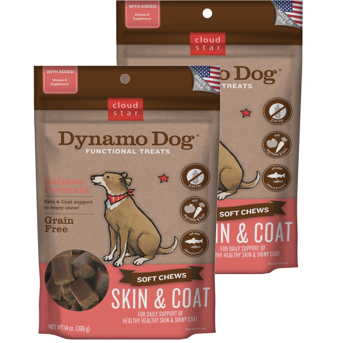 192959800319 14 Oz Dynamo Dog Skin & Coat Salmon Functional Treats - Pack Of 2