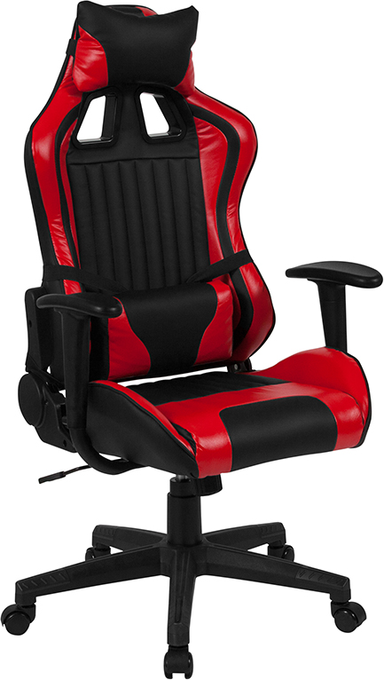 Ch-cx1063h-rd-gg Cumberlandcomfort Series High Back Executive Reclining Racing Swivel Chair With Adjustable Lumbar Support, Black & Red