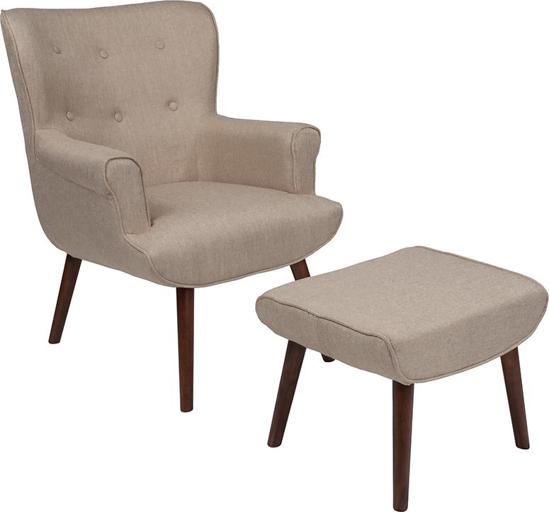 Qy-b39-co-b-gg Bayton Upholstered Wingback Chair With Ottoman, Beige Fabric
