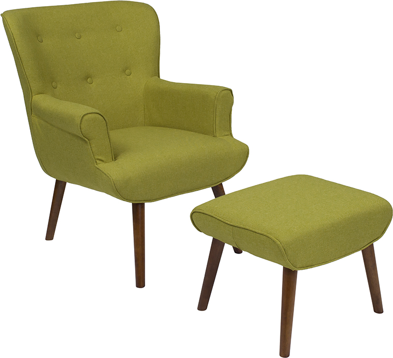 Qy-b39-co-grn-gg Bayton Upholstered Wingback Chair With Ottoman, Green Fabric