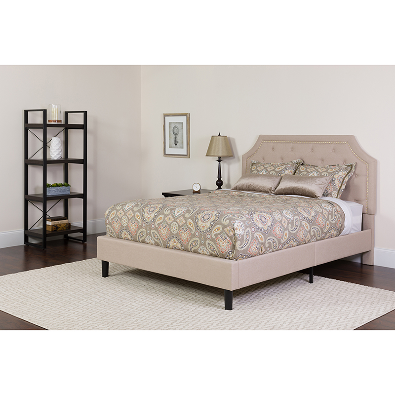 Sl-bm-1-gg Brighton Twin Size Tufted Upholstered Platform Bed With Pocket Spring Mattress - Beige Fabric