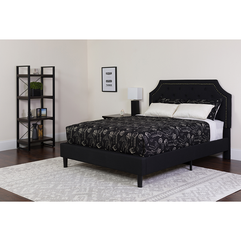 Sl-bm-5-gg Brighton Twin Size Tufted Upholstered Platform Bed With Pocket Spring Mattress - Black Fabric