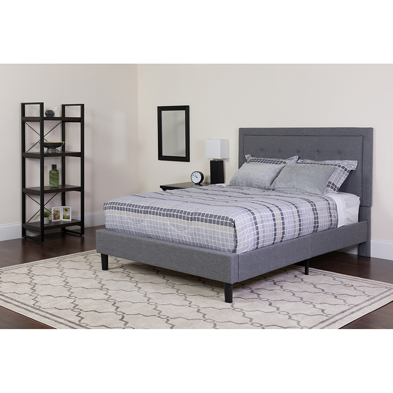 Sl-bm-27-gg Roxbury Queen Size Tufted Upholstered Platform Bed With Pocket Spring Mattress - Grey Fabric