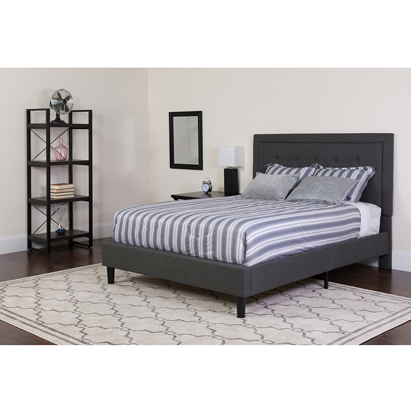 Sl-bm-29-gg Roxbury Twin Size Tufted Upholstered Platform Bed With Pocket Spring Mattress -dark Grey Fabric