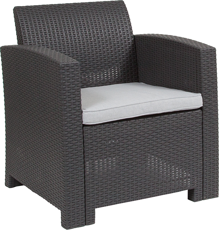 Dad-sf2-1-dkgy-gg Dark Gray Faux Rattan Chair With All-weather Light Gray Cushion, 30 X 26.75 X 27 In.