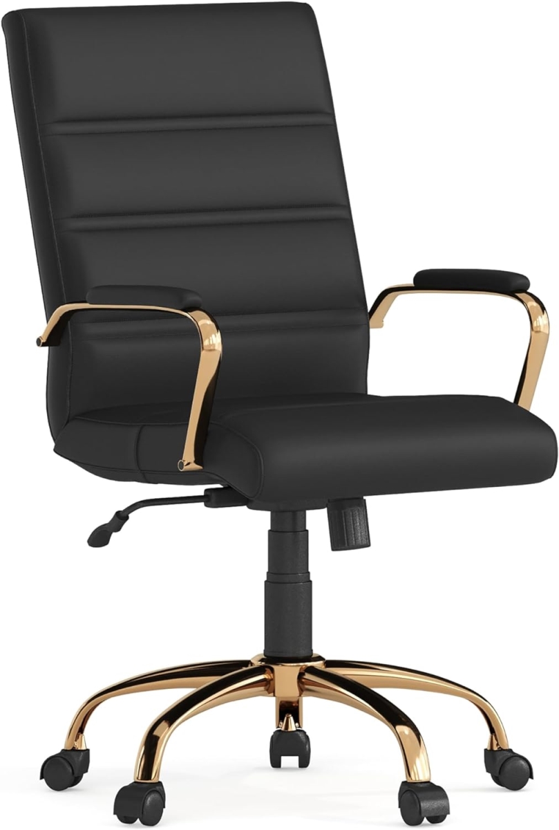 Go-2286m-bk-gld-gg Mid-back Black Leather Executive Swivel Chair With Gold Frame & Arms, 37 - 40.75 X 23 X 24 In.