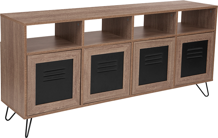 Nan-jn-21804ct-2-gg 85.5 In. Woodridge Rustic Wood Grain Console & Storage Cabinet With Metal Doors