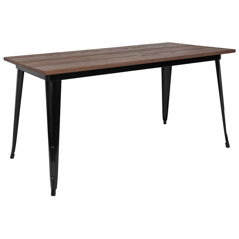 Ch-61010-29m1-bk-gg 30.25 X 60 In. Rectangular Black Metal Indoor Table With Walnut Rustic Wood Top