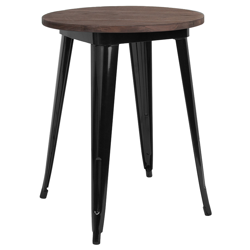 Ch-51080-29m1-bk-gg 24 In. Round Black Metal Indoor Table With Walnut Rustic Wood Top