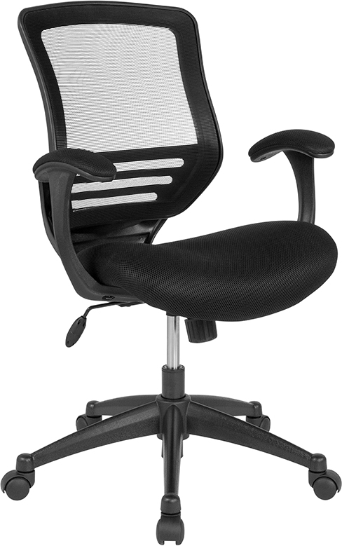 Bl-lb-8810-gg Mid-back Black Mesh Executive Swivel Office Chair With Back Angle Adjustment, Molded Foam Seat & Curved Arms