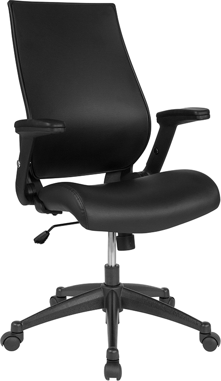 Bl-lb-8809-lea-gg High Back Black Leather Executive Swivel Office Chair With Molded Foam Seat & Adjustable Arms