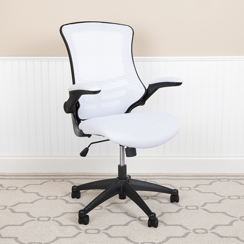 Bl-x-5m-wh-gg Mid Back White Mesh Swivel Ergonomic Task Office Chair With Flip Up Arms