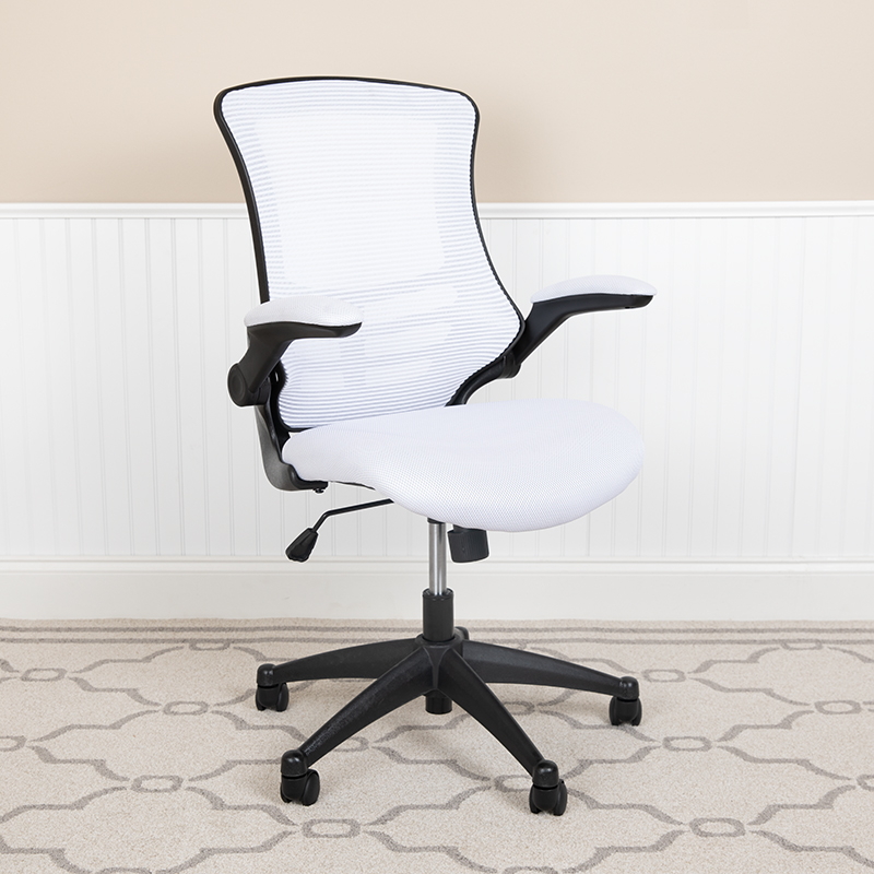 Mid Back White Mesh Swivel Ergonomic Task Office Chair with Flip Up Arms