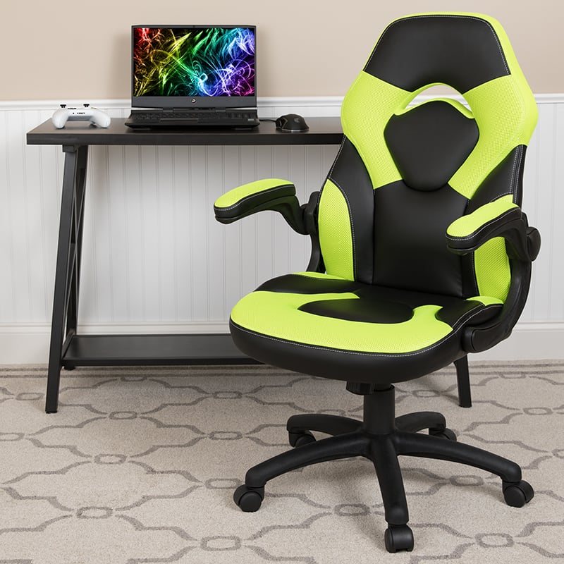 Ch-00095-gn-gg X10 Gaming Chair Racing Office Ergonomic Computer Pc Adjustable Swivel Chair With Flip Up Arms Leather Soft, Neon Green & Black