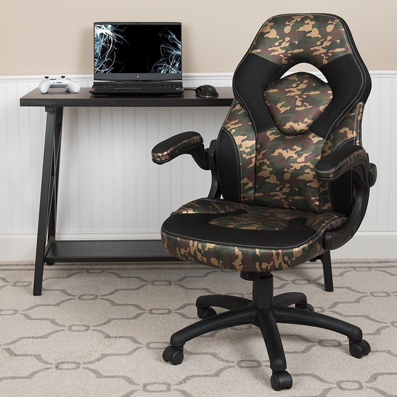 Ch-00095-cam-gg X10 Gaming Chair Racing Office Ergonomic Computer Pc Adjustable Swivel Chair With Flip Up Arms Leather Soft, Camouflage & Black