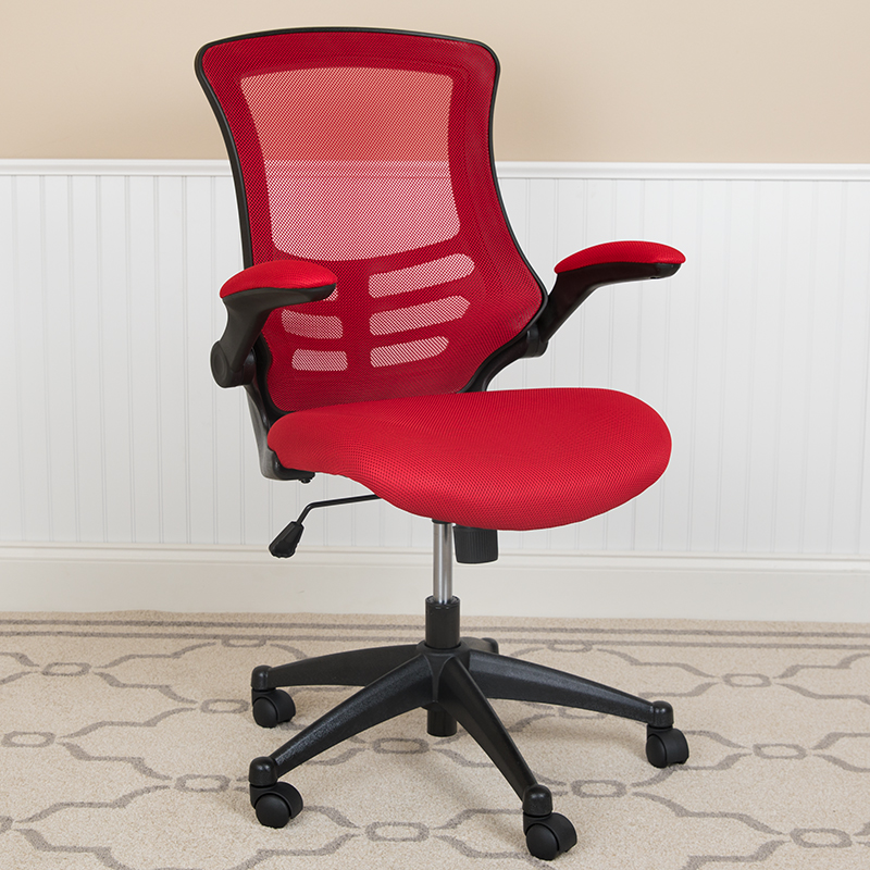 Bl-x-5m-red-gg Mid Back Red Mesh Swivel Ergonomic Task Office Chair With Flip Up Arms
