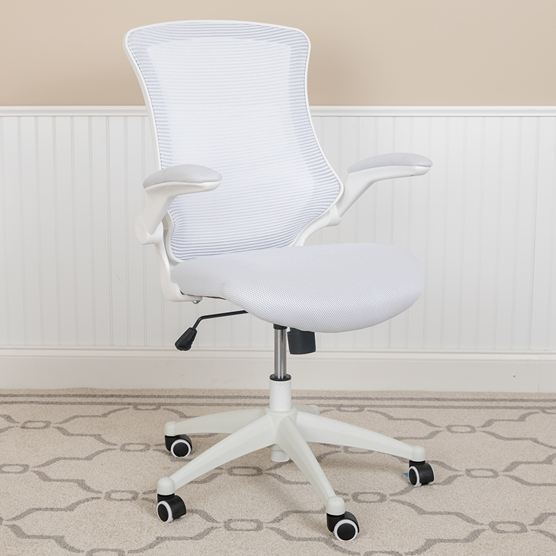 Bl-x-5m-wh-wh-gg Mid Back White Mesh Swivel Ergonomic Task Office Chair With White Frame & Flip Up Arms
