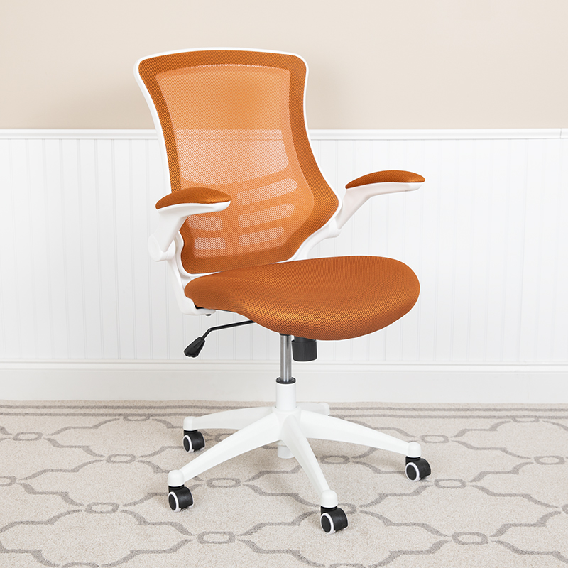 Bl-x-5m-wh-tan-gg Mid Back Tan Mesh Swivel Ergonomic Task Office Chair With White Frame & Flip Up Arms