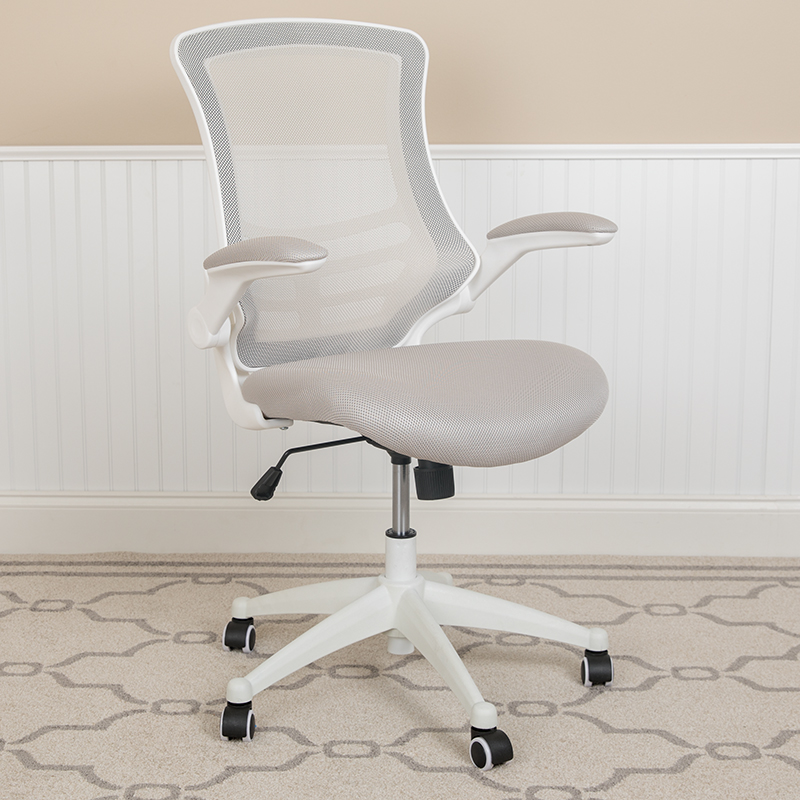 Bl-x-5m-wh-gy-gg Mid Back Light Gray Mesh Swivel Ergonomic Task Office Chair With White Frame & Flip Up Arms