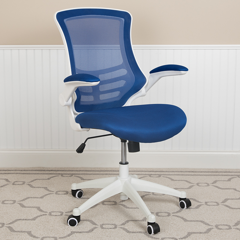 Bl-x-5m-wh-blue-gg Mid Back Blue Mesh Swivel Ergonomic Task Office Chair With White Frame & Flip Up Arms