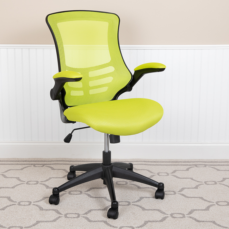 Bl-x-5m-grn-gg Mid Back Green Mesh Swivel Ergonomic Task Office Chair With Flip Up Arms
