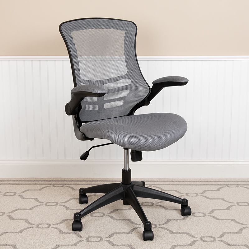 Mid Back Dark Gray Mesh Swivel Ergonomic Task Office Chair with Flip Up Arms
