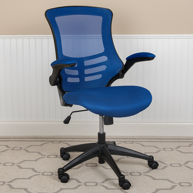 Bl-x-5m-blue-gg Mid Back Blue Mesh Swivel Ergonomic Task Office Chair With Flip Up Arms