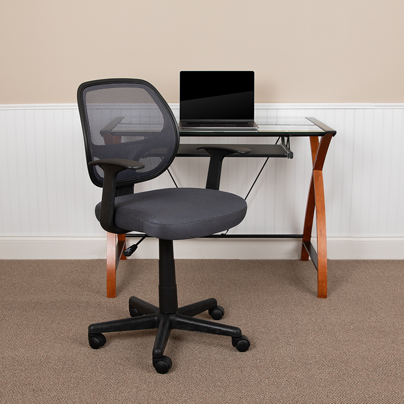 LF-118P-T-GY-GG 23 in. Flash Fundamentals Mid-Back Mesh Swivel Ergonomic Task Office Chair with Arms, Gray