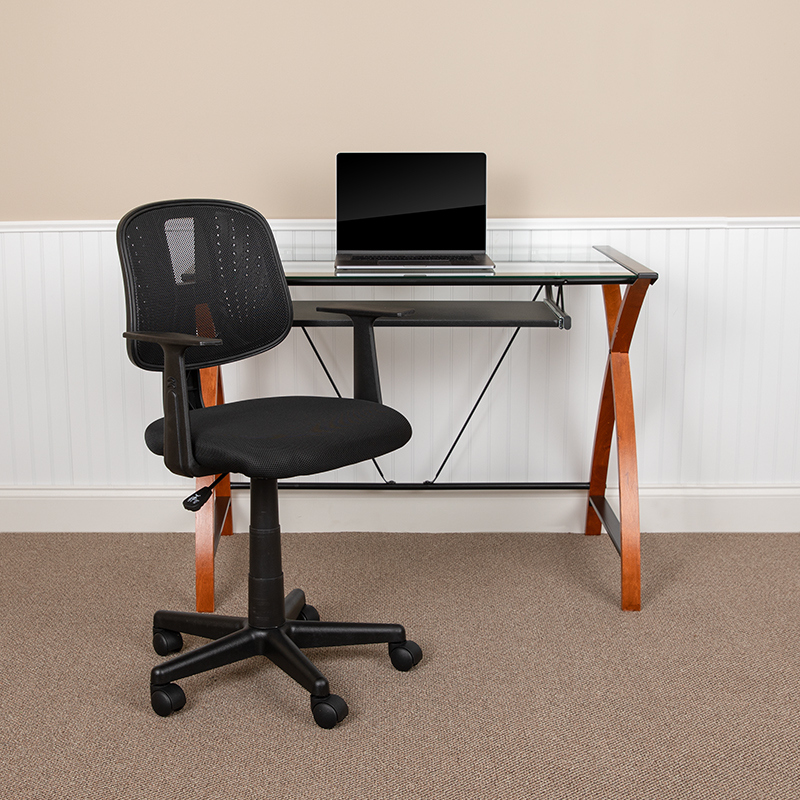 23 in. Flash Fundamentals Mid-Back Mesh Swivel Task Office Chair with Pivot Back & Arms, Black