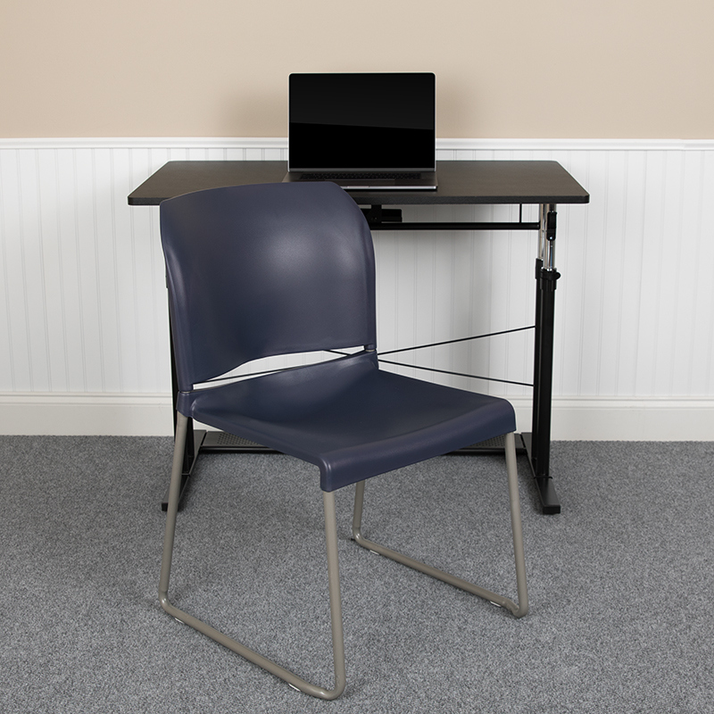 RUT-238A-NY-GG 23.5 in. 880 lbs Hercules Series Full Back Contoured Stack Chair with Powder Coated Sled Base, Navy & Gray