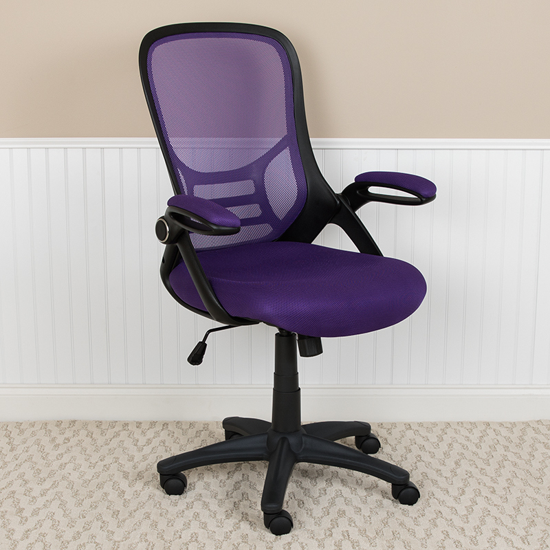 Ergonomic High Back Mesh Office Chair - Black & Purple - Adjustable Arms - Lumbar Support