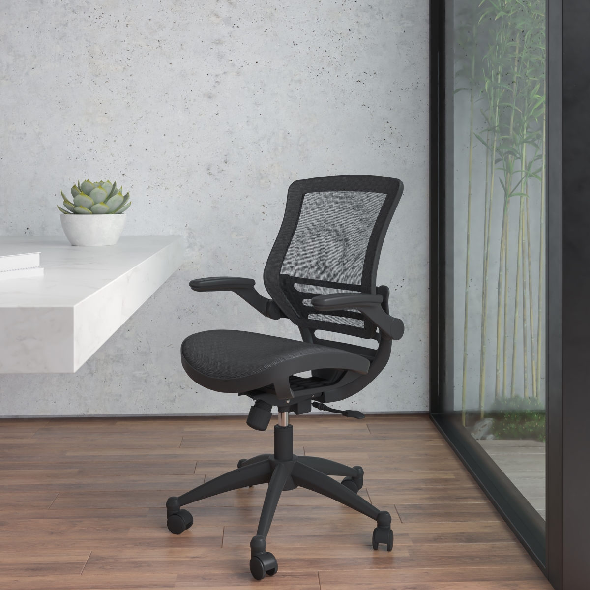 Mid-Back Transparent Black Mesh Executive Swivel Office Chair with Black Frame & Flip-Up Arms